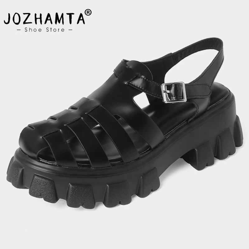 

JOZHAMTA Size 34-39 Women High Heels Sandals Rome Straps Platform Shoes For Women Real Leather Summer Sandalias Casual Office