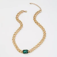 gold silver color green crystal stone women men chunky thick lock choker chain necklace party fashion gold necklace jewelry