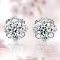 2019 new luxury silver color flower earrings for women silver color classic flower stud earring new fine jewelry