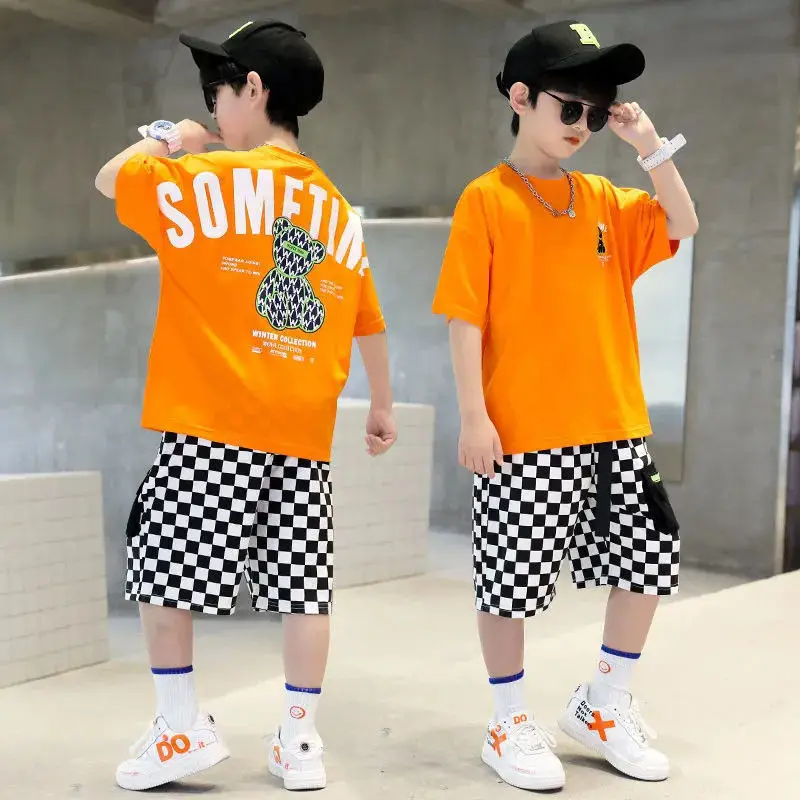

2023 Summer Kids Clothing Fashion Korean Version T-shirt+Casual Sets Children Short Sleeve Bear Shorts Tracksuits Clothes