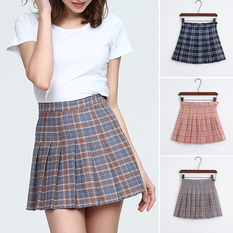 

Girls Women High Waisted Plain Pleated Skirt Skater Tennis School Uniforms A-line Mini Skirt with Lining Shorts A66