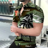 mens hawaiian shirt 3 coconut tree print shirt beach casual short sleeve shirt lapel button large shirt 5xl