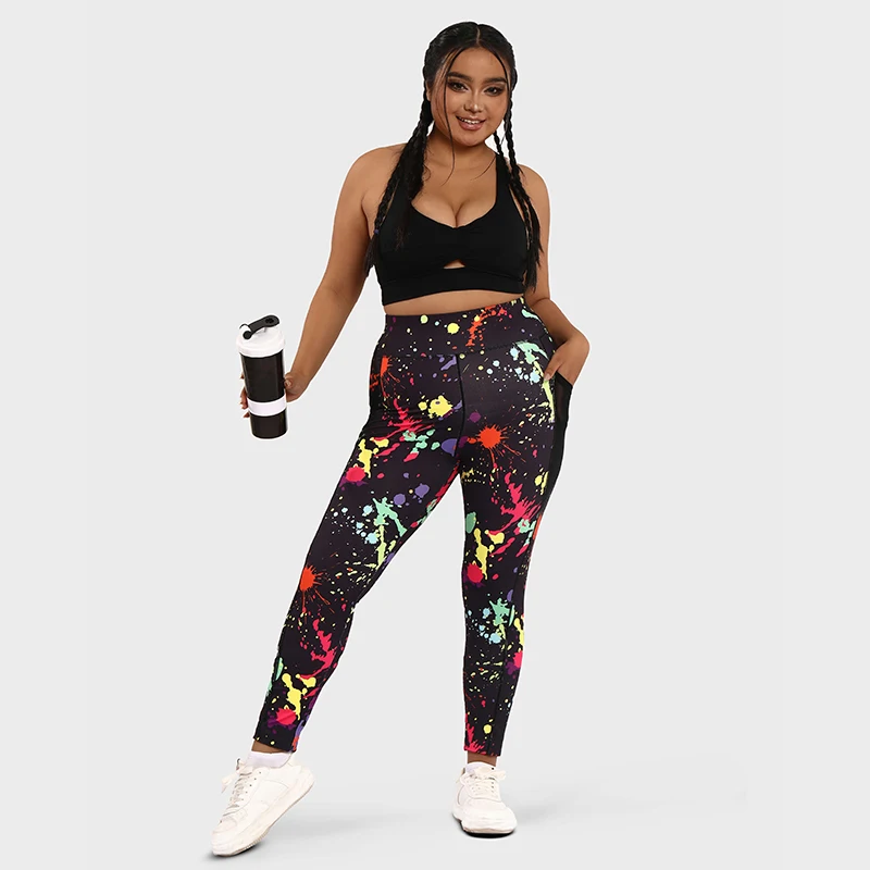 LUOYIYANG Graffiti Plus Size Women's Leggings Push Up Sports Pocket Yoga Pants Gym Fitness Workout Women Clothing 2023 L-3XL