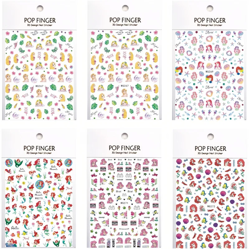 6PCS New Cartoon Disney Mickey Mouse Nail Stickers Anime Cute Princess Supplies Mary Cat Lion King Decoration