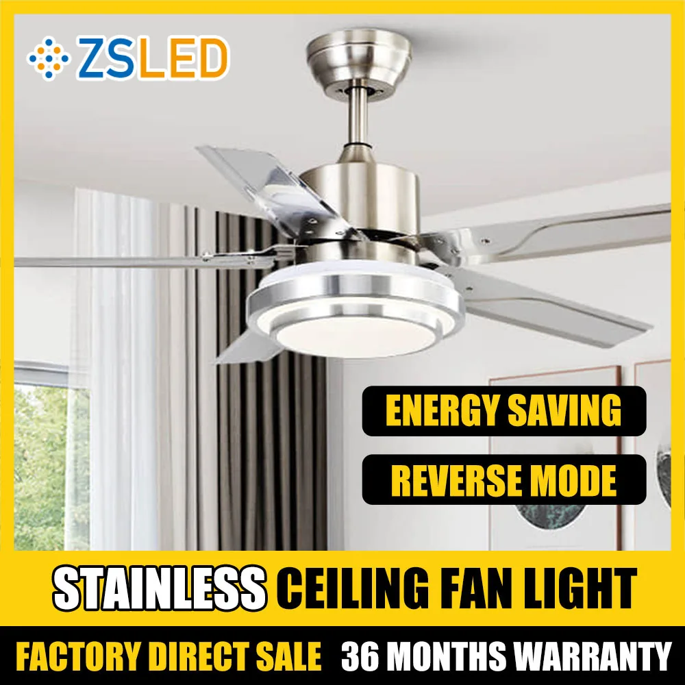 

42/48/52Inch Modern Style Stainless Steel Ceiling Fan Light Creative Nodric Dining Room Restaurant Fan Light 110V 220V