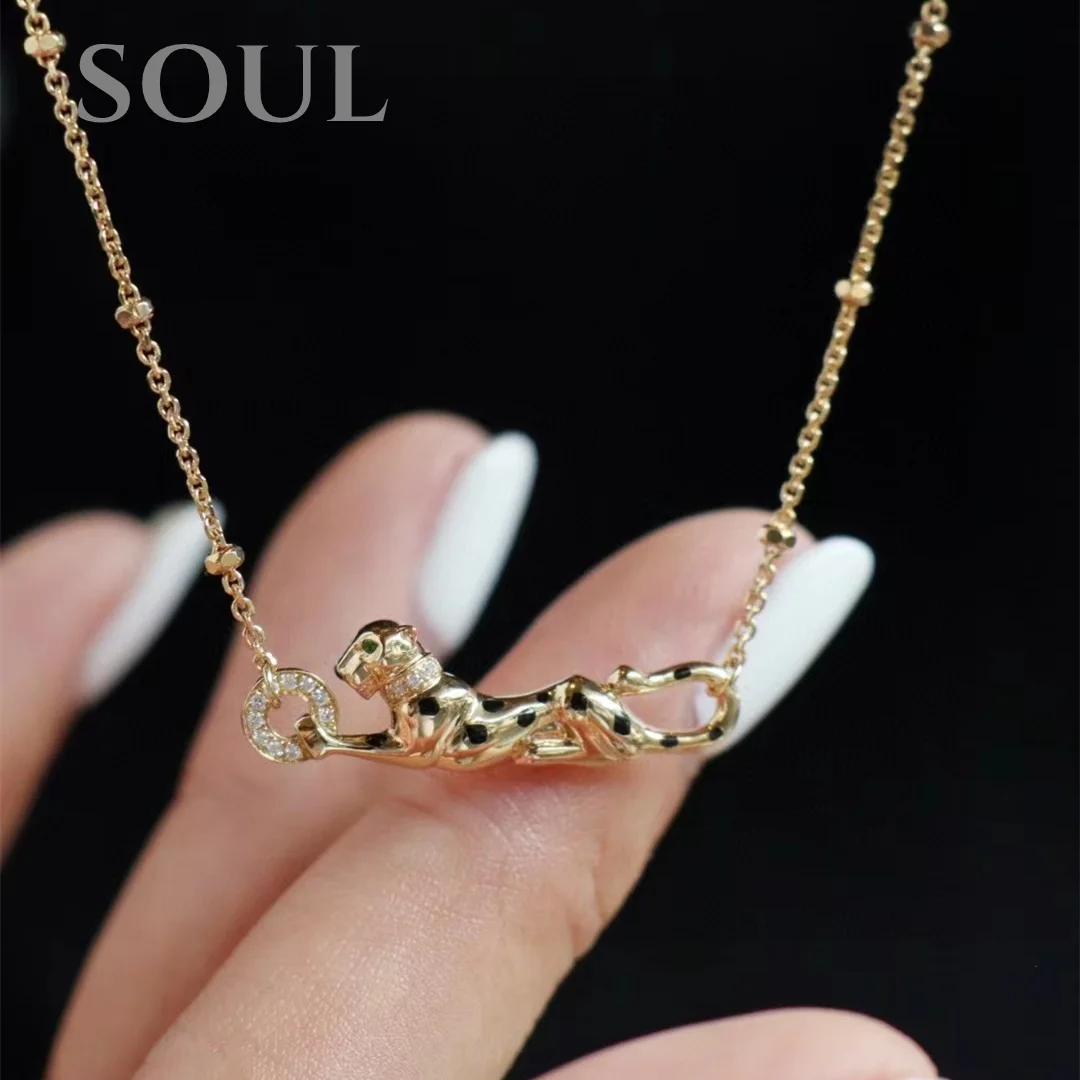 

SOUL AU750 Gold Necklace Jewellry Sets for Women Cuban leopard Chain Diamonds Pendants Original Jewelry 18k