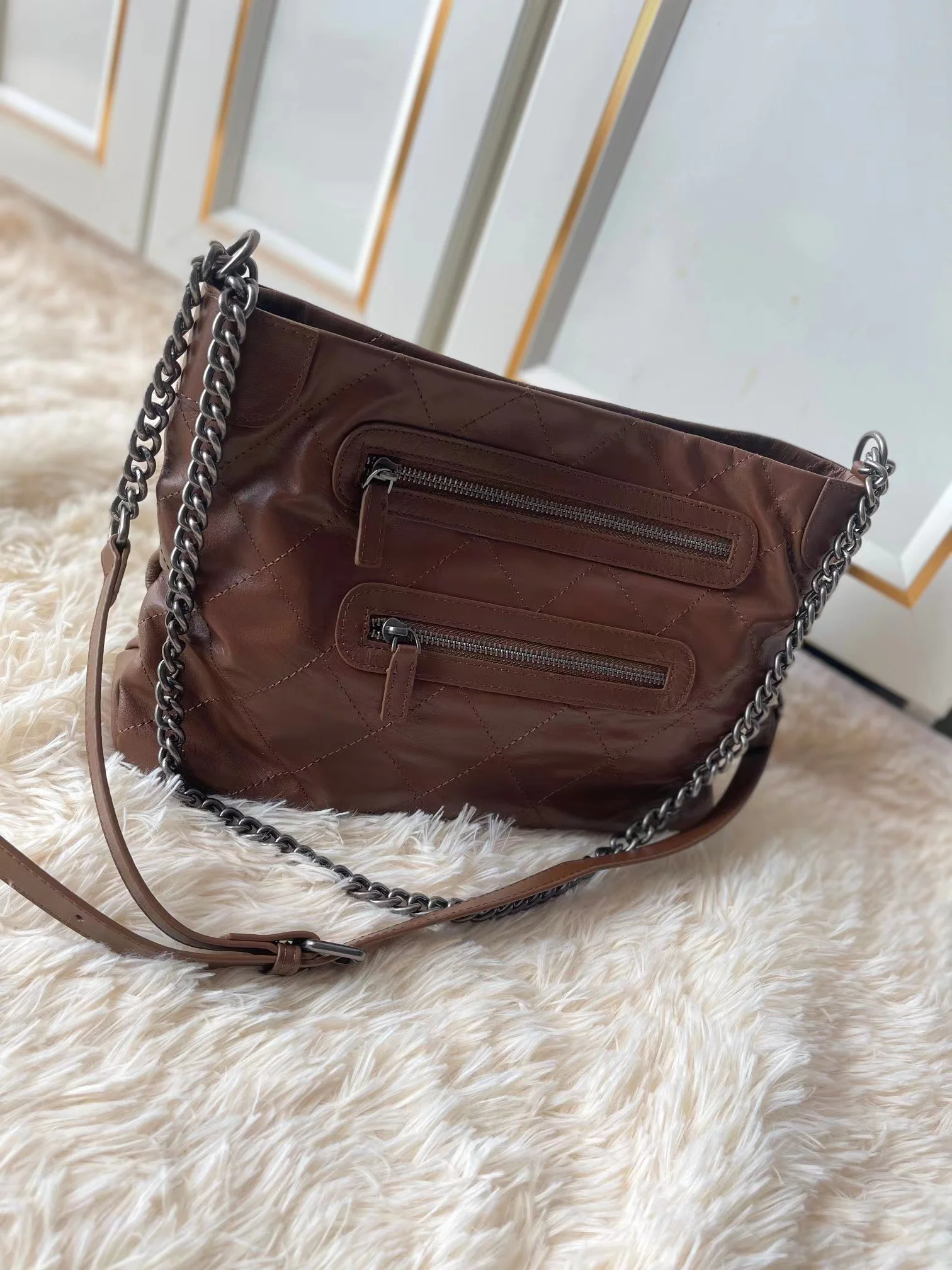 

Diamond Lattice Shoulder Bags For Women 100% Genuine Leather Crossbody Bags Cowhide Soft Open Messenger Bags Girls Dialy Purse