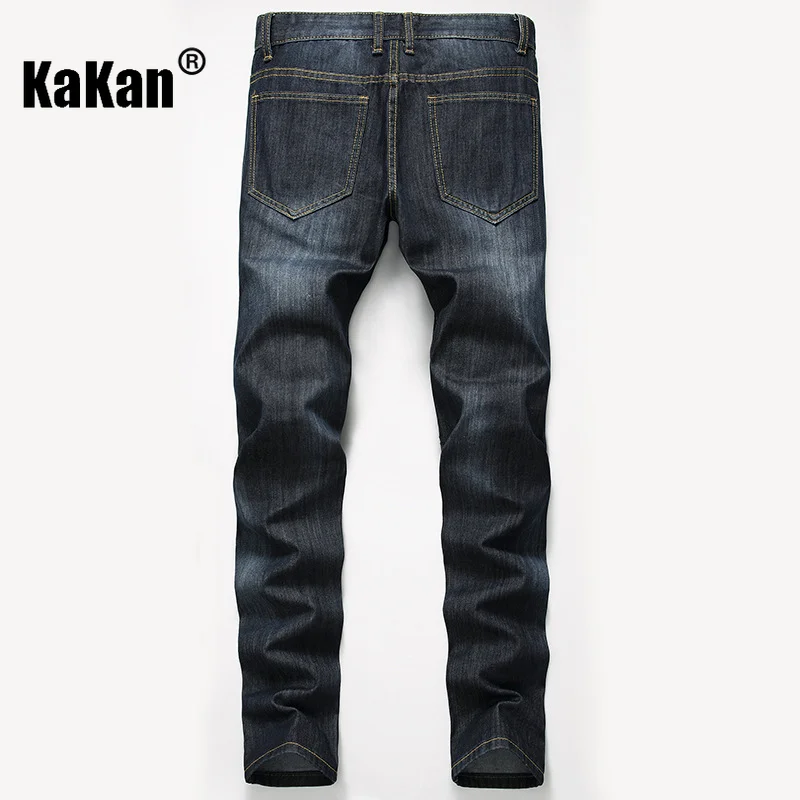 Kakan - European and American New Zipper Straight Leg Wide Leg Jeans for Men, Washable Old Hole Black Long Jeans K36-333