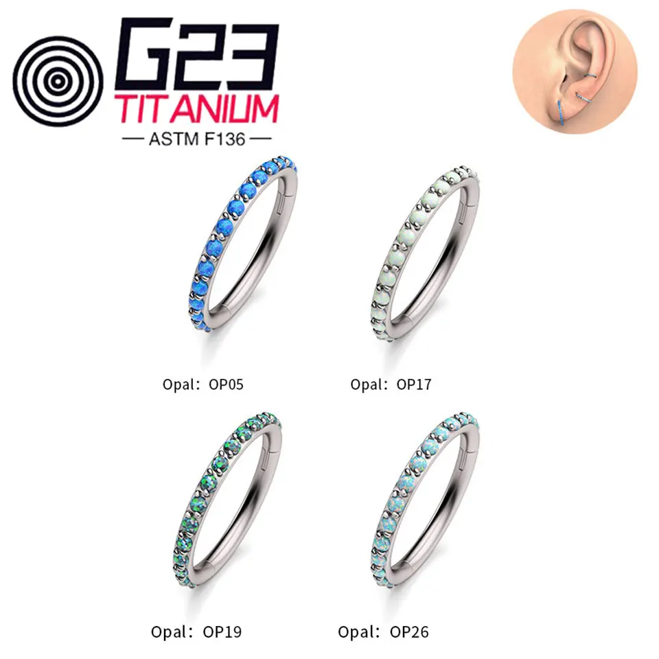 

G23 Titanium Hinged Segment Hoop Opal Stone Nose Ring Clicker Labret Ear Tragus Cartilage Daith Helix Earring Piercing Jewelry