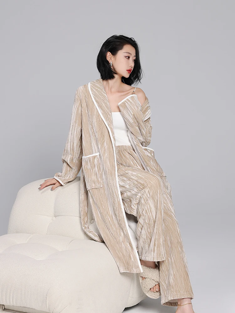 Bivelvet Pajamas Women Autumn and Winter Gold Diamond Velvet Fleece-lined Thick Warm X-long High-Grade Nightgown Bathrobe Set