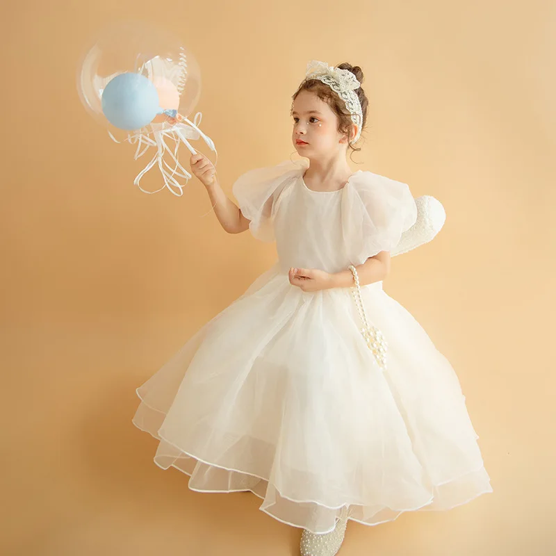 

Baby Girls Princess Dress Mesh Puff Sleeve Birthday Party Evening Dresses Kids Bridesmaid Dresses 2 3 8 Years Children Ball Gown