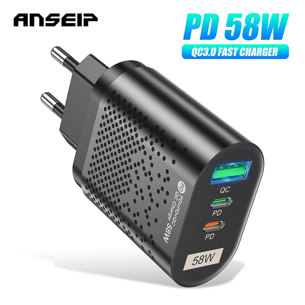 

ANSEIP 58W Chargers Type C 2PD Fast Charge USB QC3.0 Quick Charging Adapter For Samsung Huawei Xiaomi Eu Us Uk Travel Wall Plug