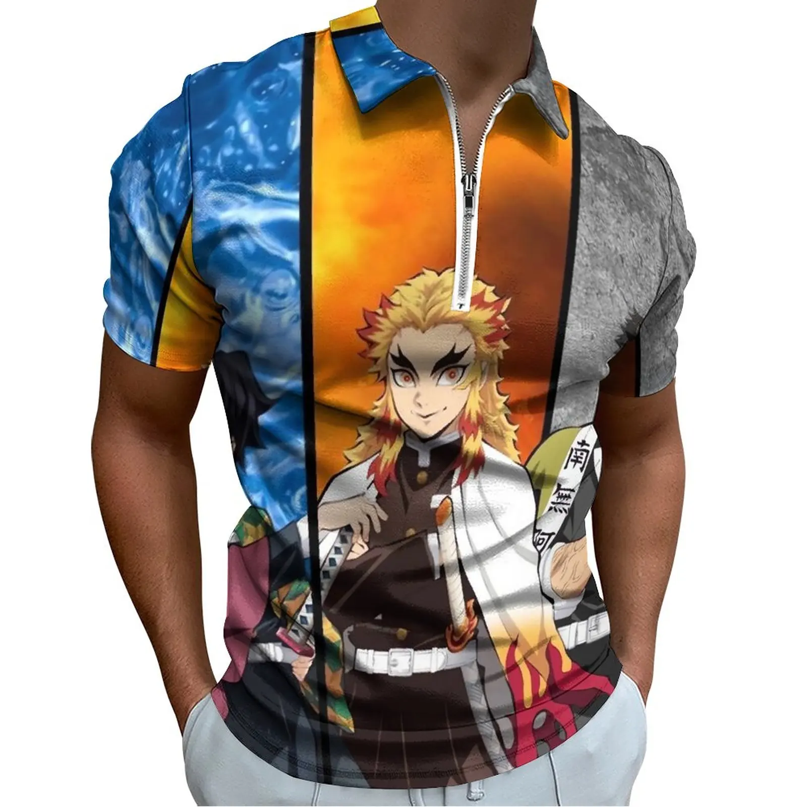 

Demon Slayer Polo Shirts Male Kimetsu No Yaiba Casual Shirt Day Funny Zipper T-Shirts Short-Sleeve Pattern Oversized Clothes