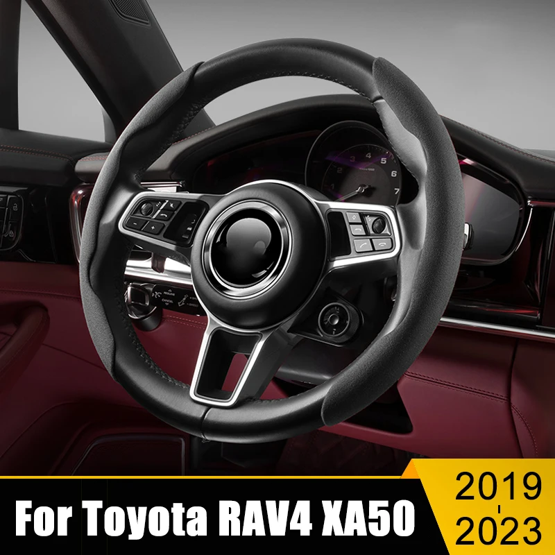 

2PCS Car Steering Wheel Cover Leather Material Wheel Booster Case Anti-Skid Accessories For Toyota RAV4 XA50 2019-2021 2022 2023