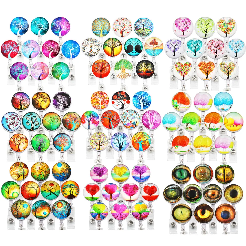 

JINXINGCHENG 3.2cm Id Holder 10PCS/Lot ID Retractable Badge Holder with Alligator Clip Life Tree Retractable Cord ID Badge Reel