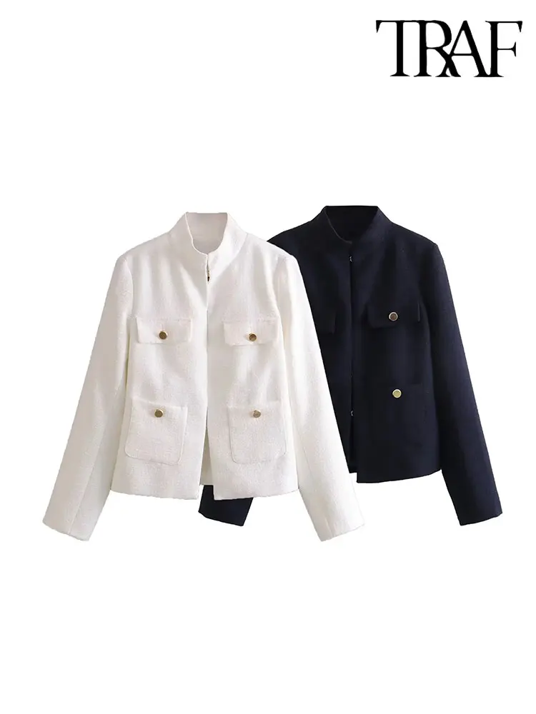 

Осень 2023, женская элегантная стильная куртка с длинным рукавом TRAF, новинка, короткие пальто и куртки