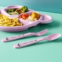 3pcs cartoon bear childrens cutlery set cartoon anti fall dinner plate three piece set fork spoon kid cutlery wholesale