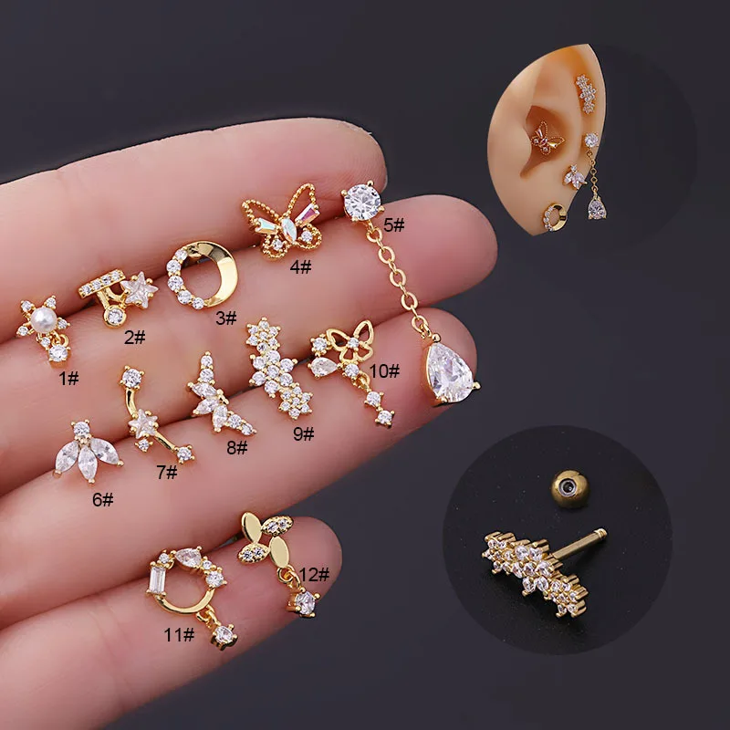 

New 2022 1Piece Zircon Star Small Earrings for Women Trend Jewelry Ear Cuffs Stainless Steel Piercing Stud Earrings for Teens