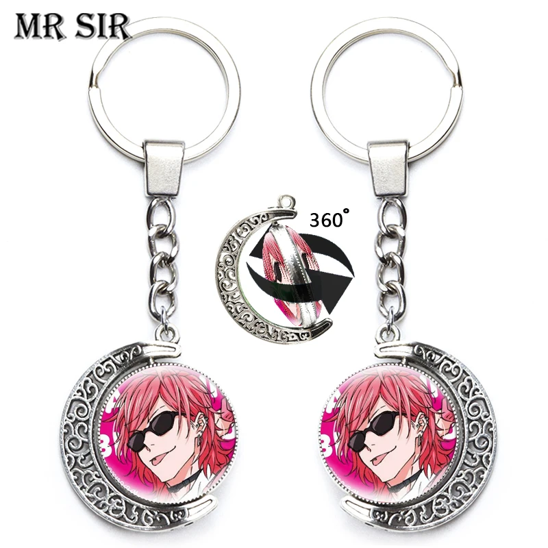 

Anime Yarichin Bitch-bu Club Figure Keychains Ayato Yuri YUI TAMURA Moon Keyrings Glass Rotatable Moon Cartoon Key Chain Jewelry