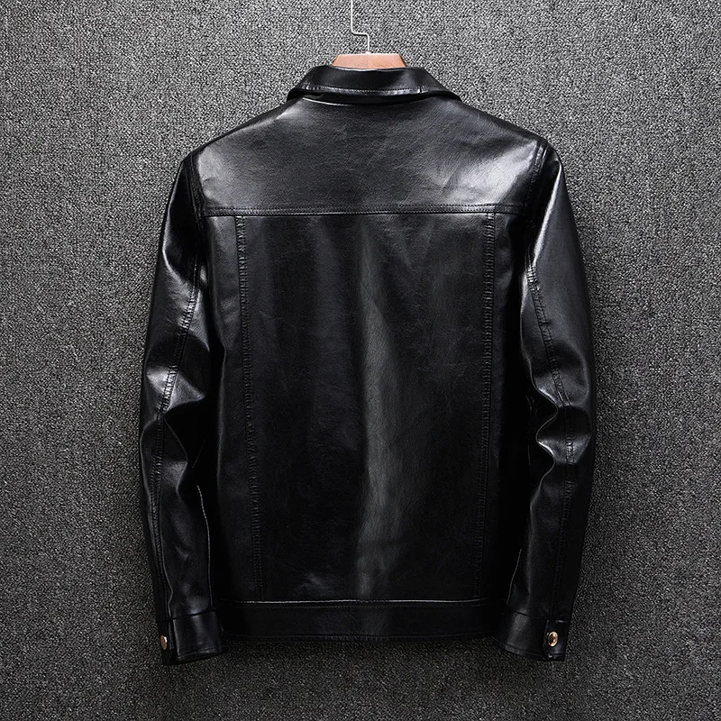 Мужская повседневная кожаная одежда осень новая молодежная личностная мода узкий лацкан куртка пальто.