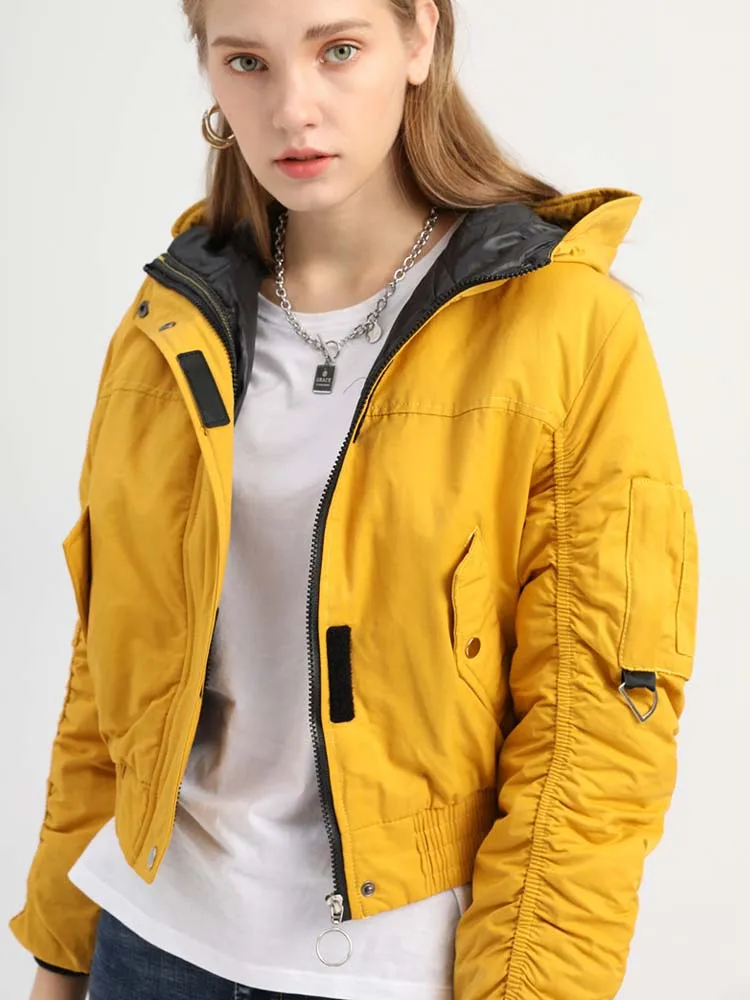 European Style Winter Warm Thick Hooded Parkas Coat Women Short Bomber Jackets Fashion Cotton Padded Windproof Moto Biker Jacket