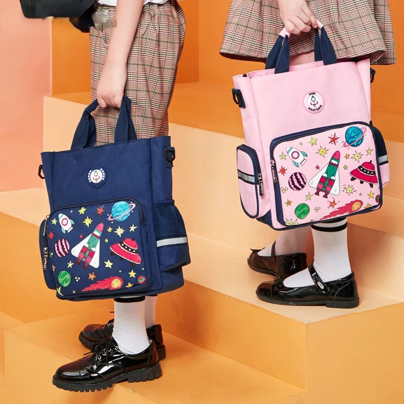 Girls Boys Cartoon Rocket Tutorial Bags New Children Primary School Students Handbag Fashion Kids Reflective Shoulder Bag Hot
