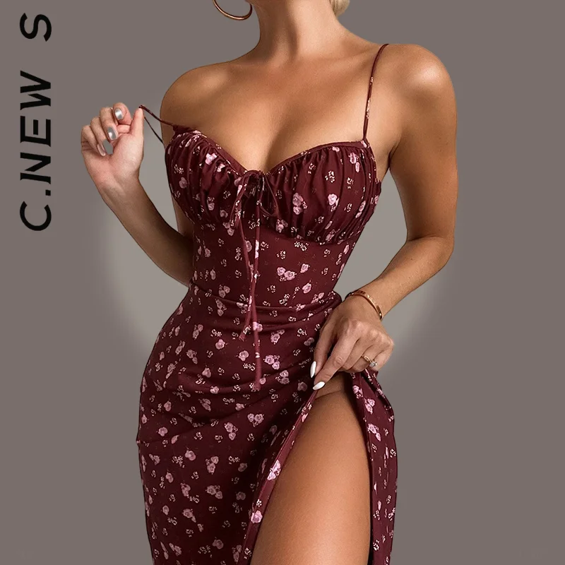 Женское Короткое платье без рукавов облегающее с цветочным принтом и высоким