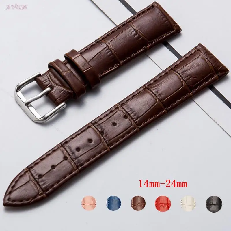 

Genuine Leather Watchbands 12/14/16/18/20/22/24 mm Watch Band Strap Steel Pin buckle High Quality Wrist Belt Bracelet + Tool