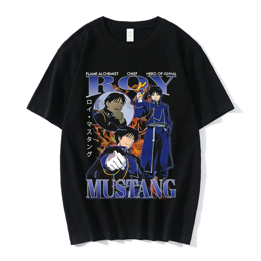 

Anime Fullmetal Alchemist Roy Mustang T Shirt Men's Women's Harajuku Manga Graphic T-shirts Summer Oversized T-shirts Male Y2k