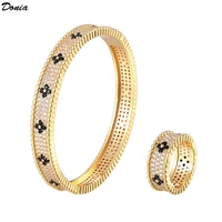 donia jewelry three line mirco paved zircon bracelets bangles ring gold copper wedding bangle bracelet ring bijoux sets