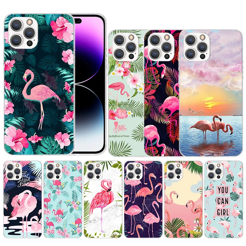 

Pink Red Flamingo Soft Cover for iPhone 14 13 12 Mini 11 Pro Max Print Phone Case X XS XR 7 Plus 8 + 6 6S 5 SE Pattern Coque