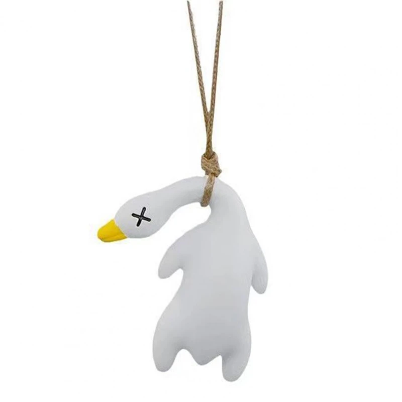 

1Pcs White Pendant Toys Collectible Interior Decor Resin Craft Rearview Mirror Adorable Roast Duck Hanging Ornament For Vehicle
