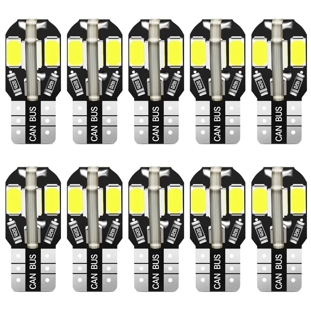 

10PCS T10 w5w Led Canbus Error Free Car Interior Bulb White 5730 8SMD LED 12V Car Side Wedge Light White Lamp Bulb Diode 2821
