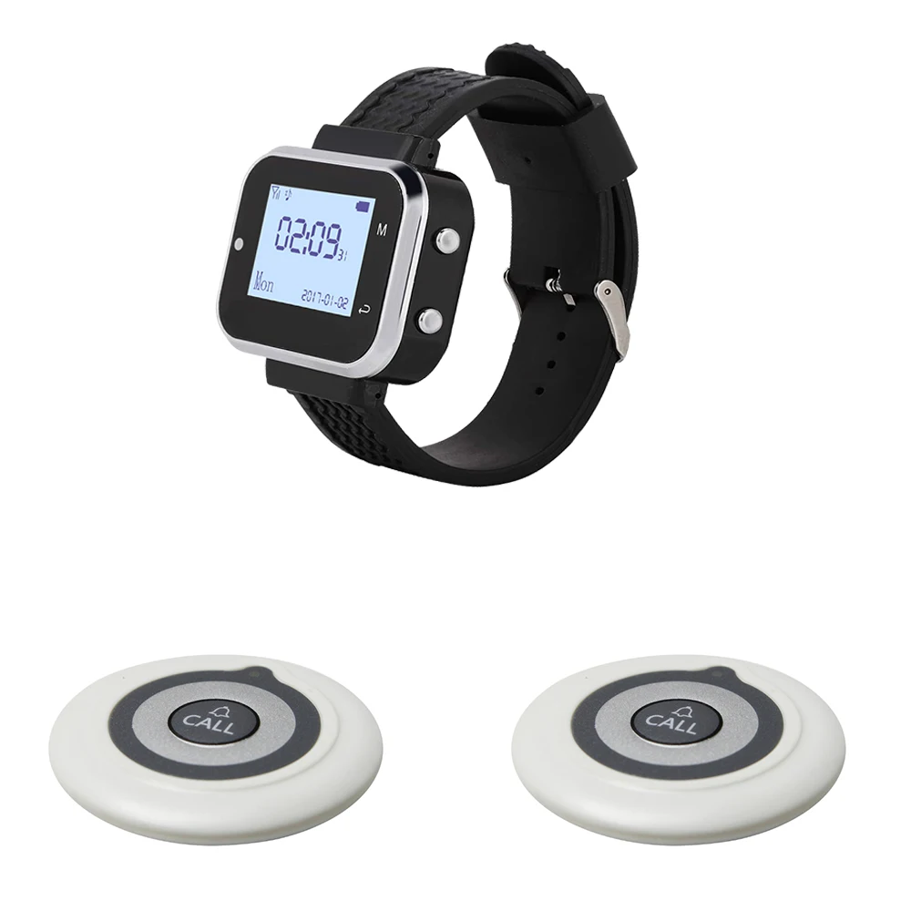 JINGLE BELLS 1 Call Button 1 Watch Pager Receiver Wireless Service Bells Restaurant Guest Calling Systems Hotel