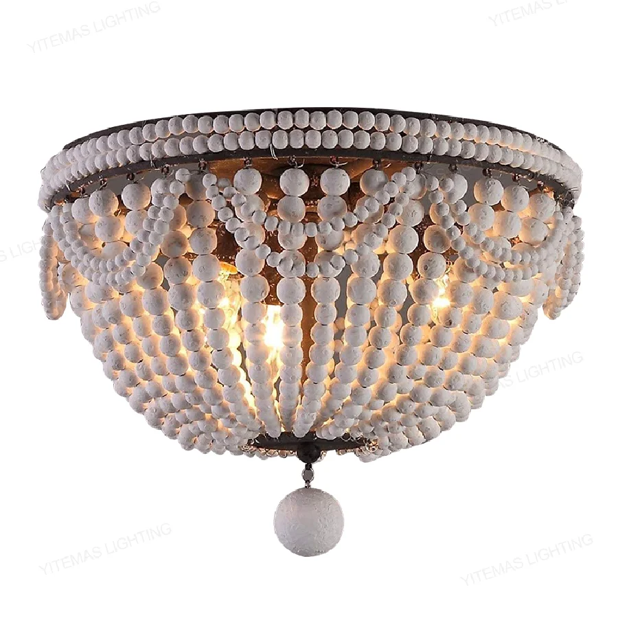 

Потолочный светильник в стиле ретро с белыми деревянными бусинами, винтажные голубые потолочные светильники в стиле лофт ретро для кухни, декоративная лампа для гостиной