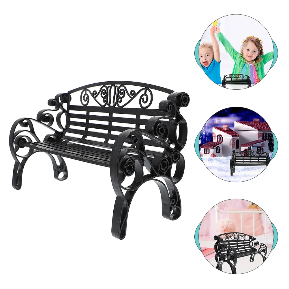 

Bench Mini Miniature Park Model Furniture Black Garden Accessory House Decor Models Props Landscape Micro Chairs Ornament