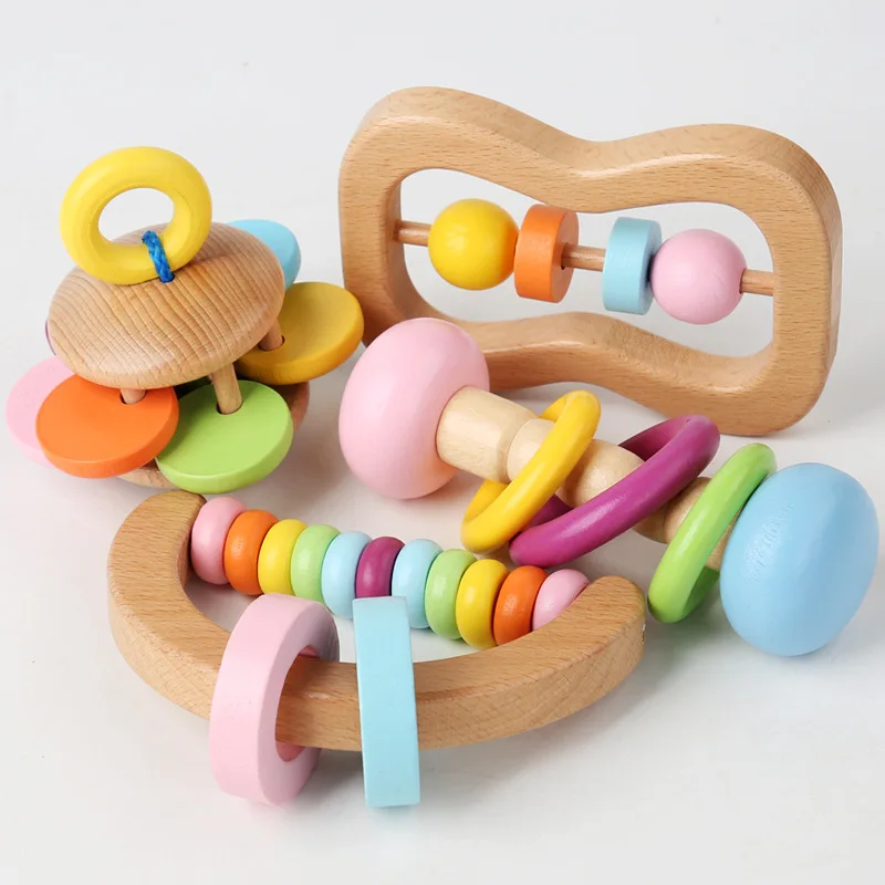 

Wooden Rattle Baby Toys Music Rattle Montessori Baby Sensory Grasping Toy Beads Wood Crafts Ring for Girls Boys Educational Gift