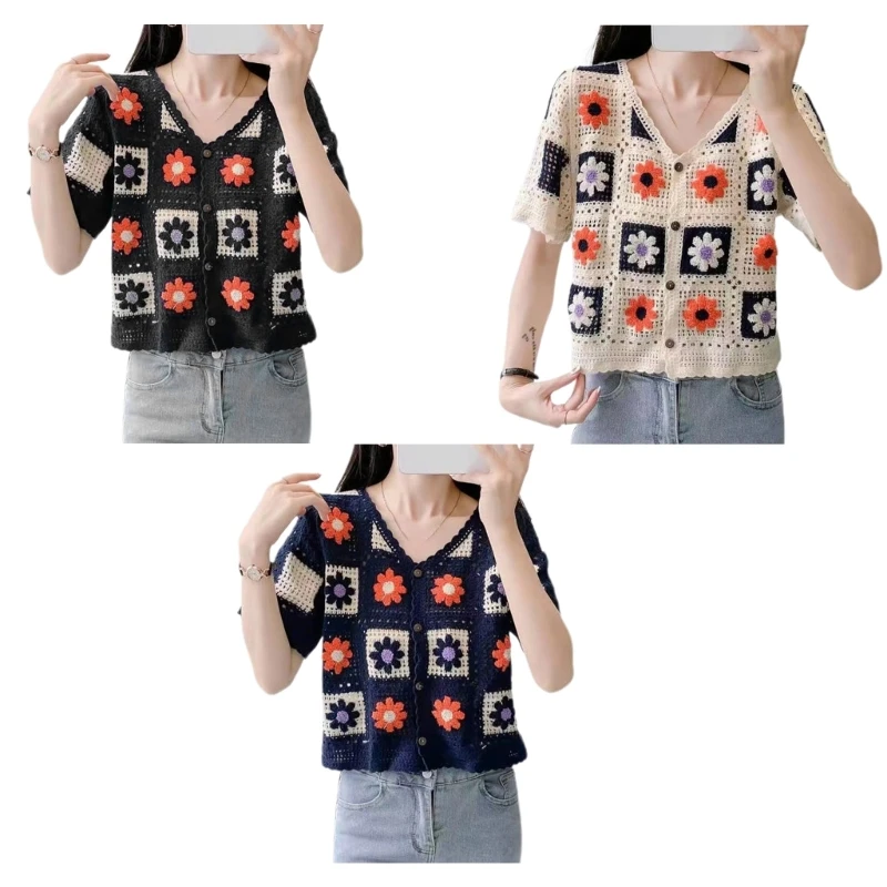 

Женский трикотажный топ с коротким рукавом и V-образным вырезом