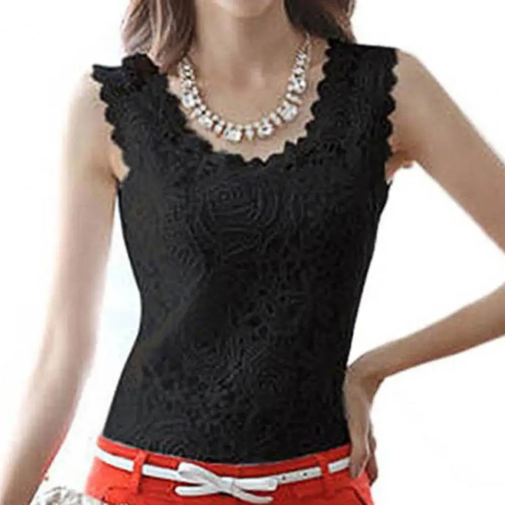 

Women Top Trendy Solid Color Thin Floral Lace Crochet Tunic Top for Daily Wear Vest Top Tunic Blouse