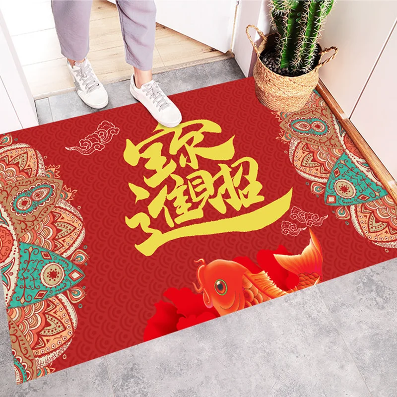 Chinese traditional red festive porch shoes off the door mat non-slip washable kitchen bathroom bedroom mat printing hall mat images - 6