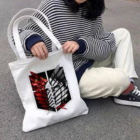 shopper bag japan anime titans attack women canvas tote bag large capacity harajuku female fashion ulzzang shoulder bag cartoon