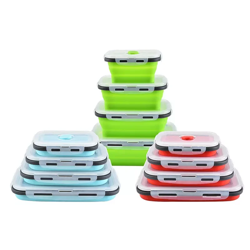 

4 Pcs BPA Free Silicone Collapsible Outdoor Lunch Box Food Storage Container Eco-Friendly Microwavable Portable Picnic Camping