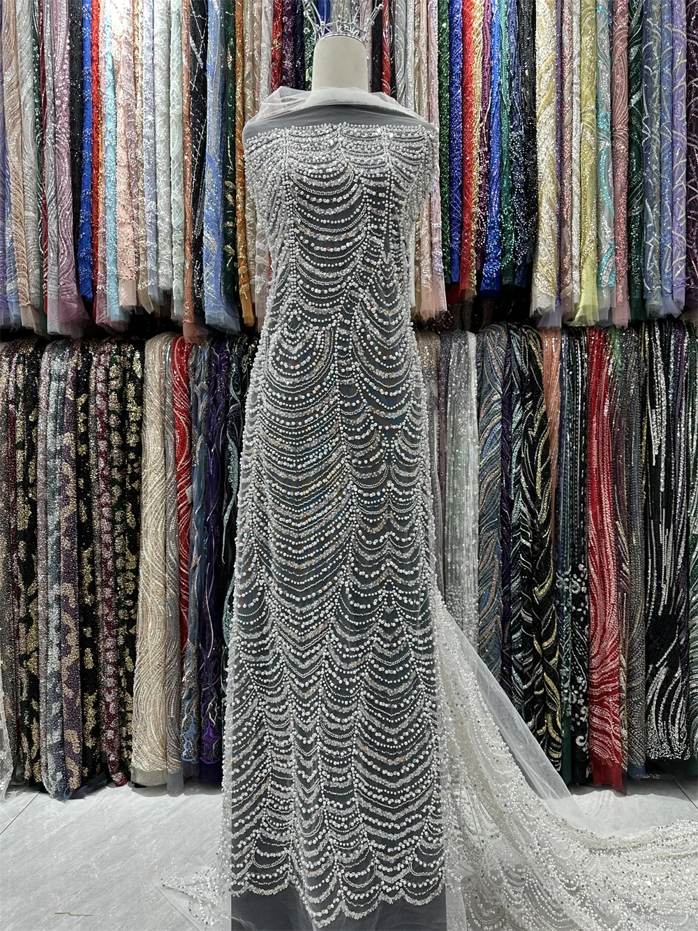 Белая нигерийская кружевная ткань с бусинами для жениха 2024 роскошная