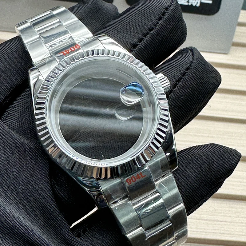 Stainless Steel Polish Watch Case 41mm for SEIKO NH35 Sapphire Watches Crystal Solid Back Waterproof Fluted Bezel Folding Clasp