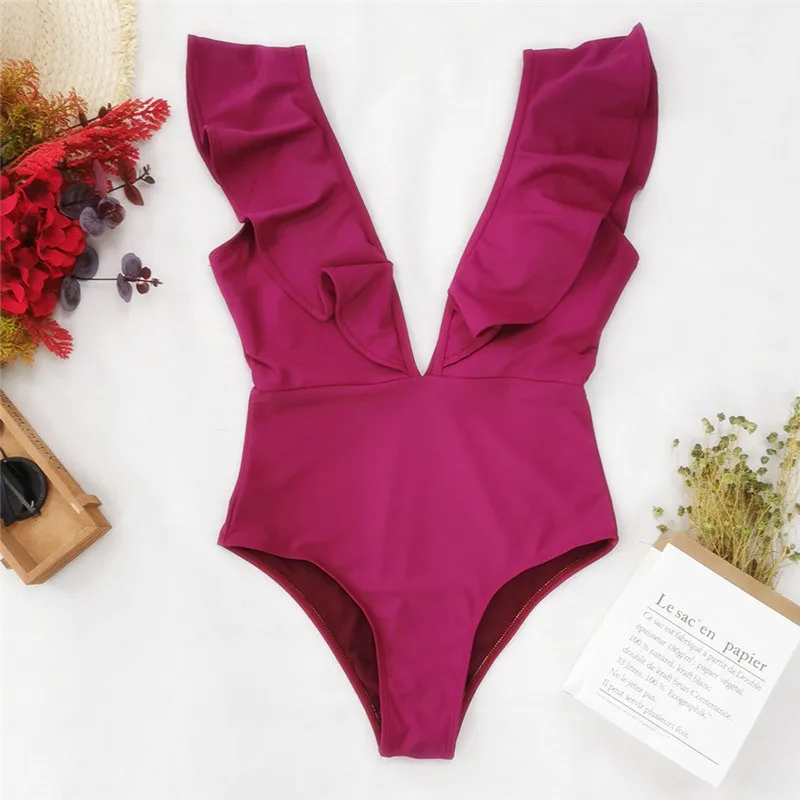 2023 Ladies Summer High Waist Halter Sexy Beach Swimwear Fashion Ruffle Print One-Piece Swimsuit Double Sided Floral Small Fresh