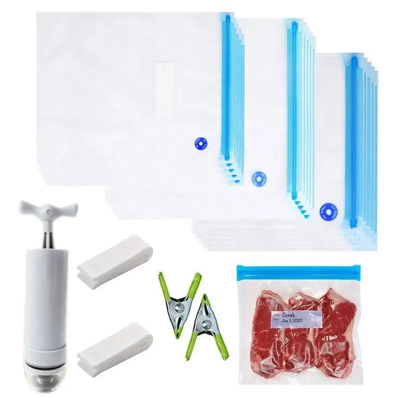 

Вакуумный пакет с ручным насосом, многоразовый ручной насос на молнии для сохранения свежести продуктов, 15 шт.