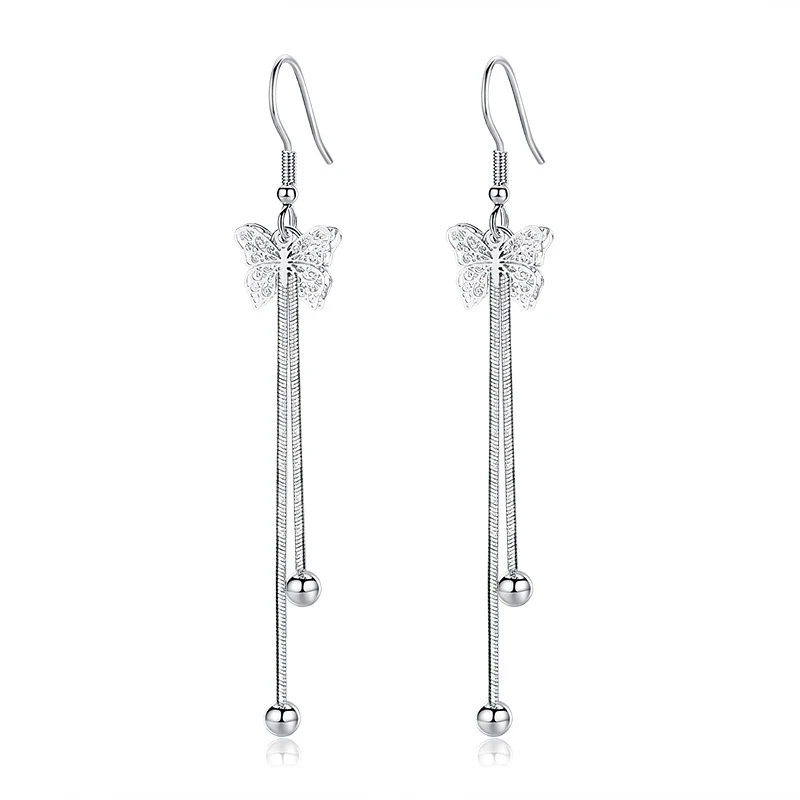 

New Stamp Silver Color Women Drop Earrings Trendy Butterfly Earrings For Women lovers Anniversary Party Accessories Jewelry Gift