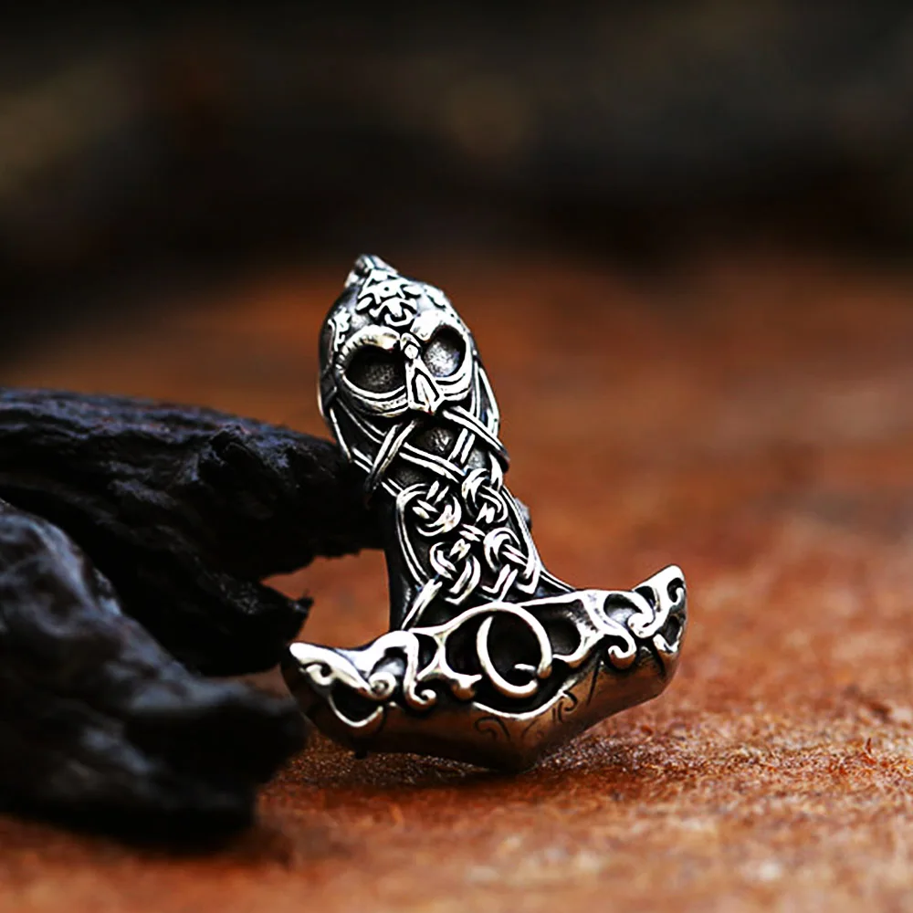 

Punk Vintage Nordic Thor Hammer Pendant For Men Stainless Steel Viking Celtic Knot Necklace Amulet Jewelry Gifts Dropshipping