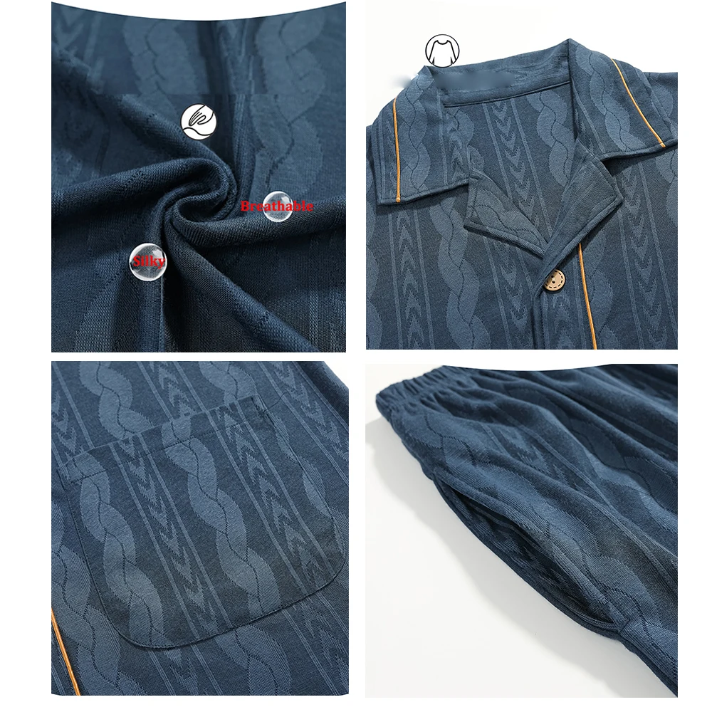 4XL Summer Loose Male Pajamas Trendyol Solid Striped Sleepwear Modal Breathable Silkly Pajama Sets Button Short Sleeve SleepTops