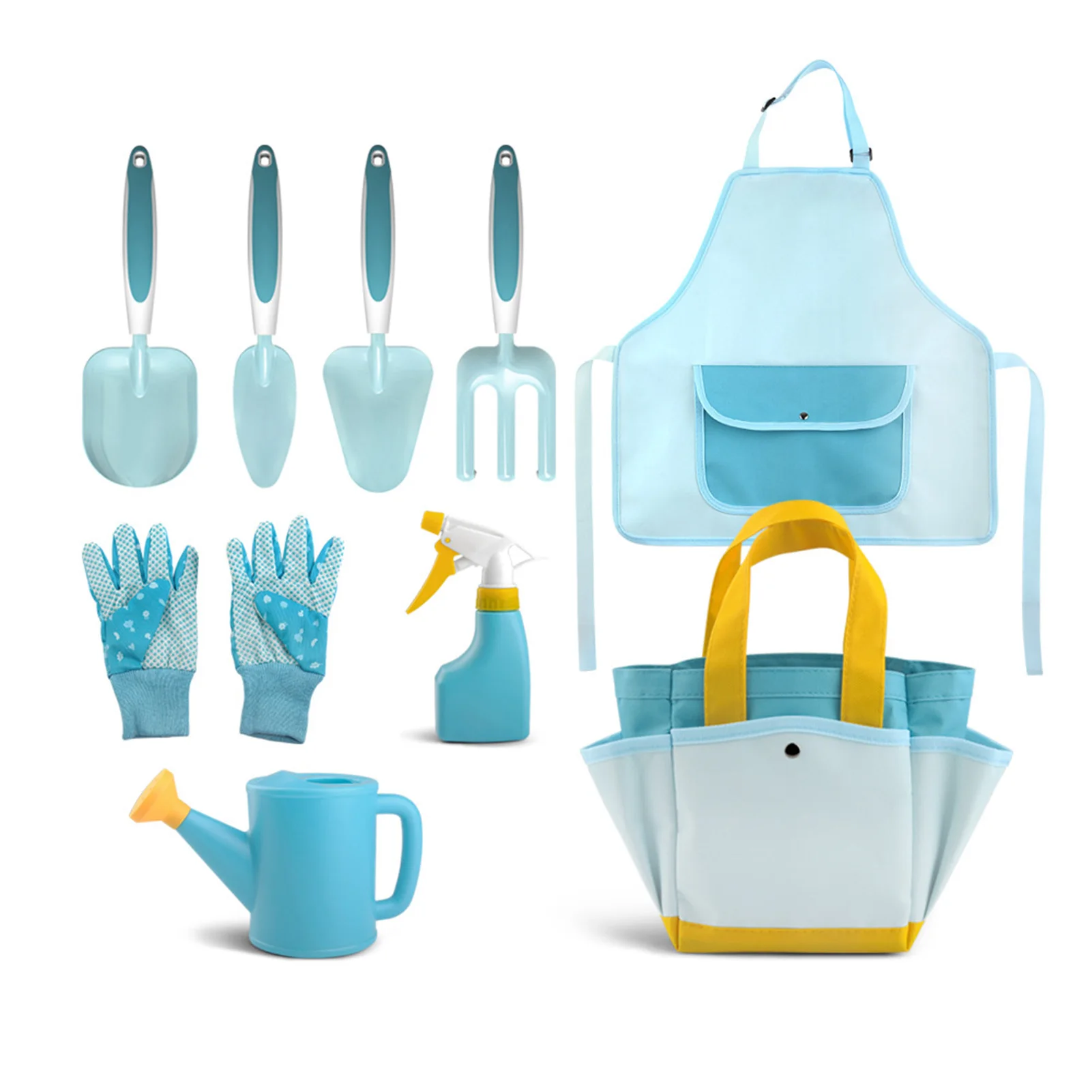 

9pcs/set Kids Gardening Tools Set Children Gardening Toys Shovel Rake Watering Pot Spraying Pot Gloves Storage Bag Apron